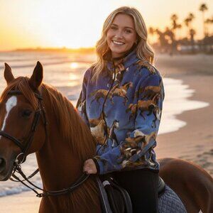 ZooFleece Horse Blue Horses Mare Equestrian Riding Jacket Unisex Sweater S-3X